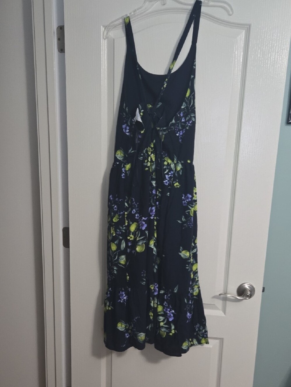 Time and Tru Navy Maxi Dress with Lemon and Purple Floral Print - Picture 2 of 4